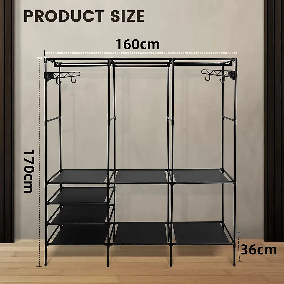 Three Row Clothes Rack Large Floor Hangers, Black β photo 3