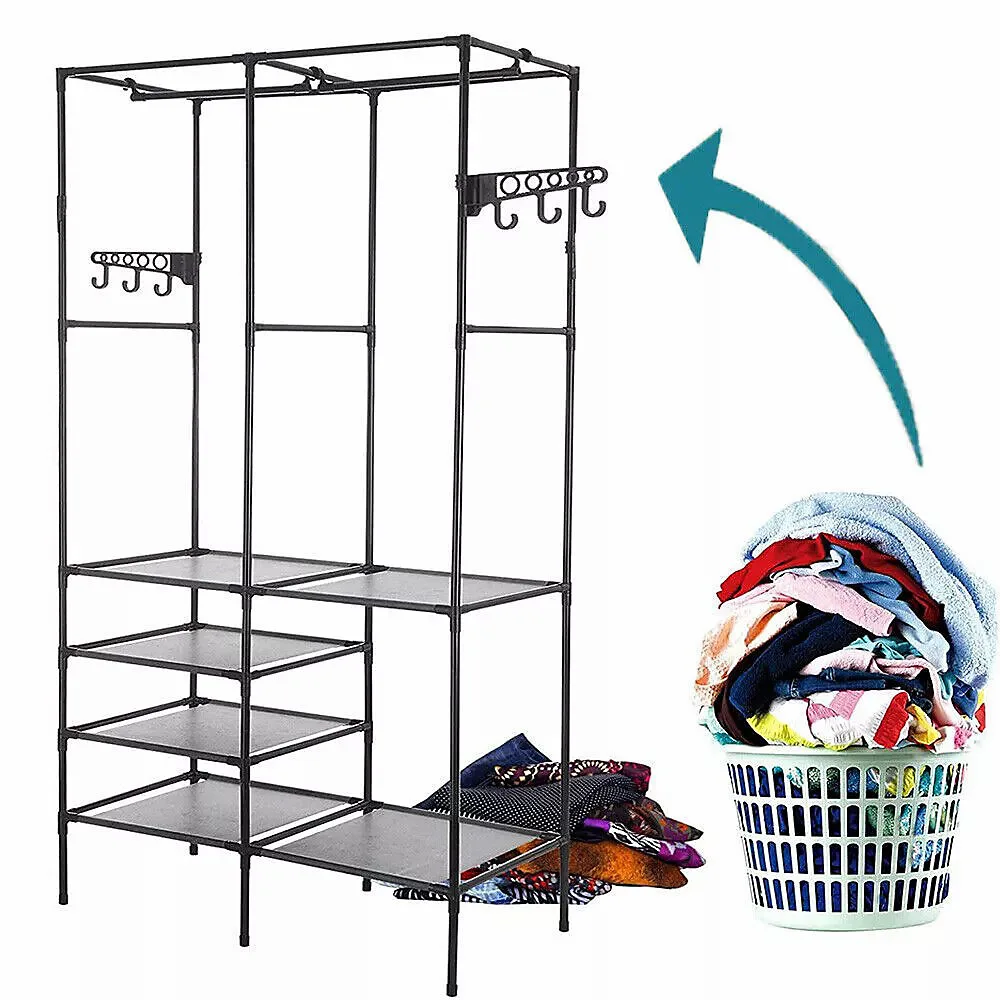 Three Row Clothes Rack Large Floor Hangers, Black β photo 5