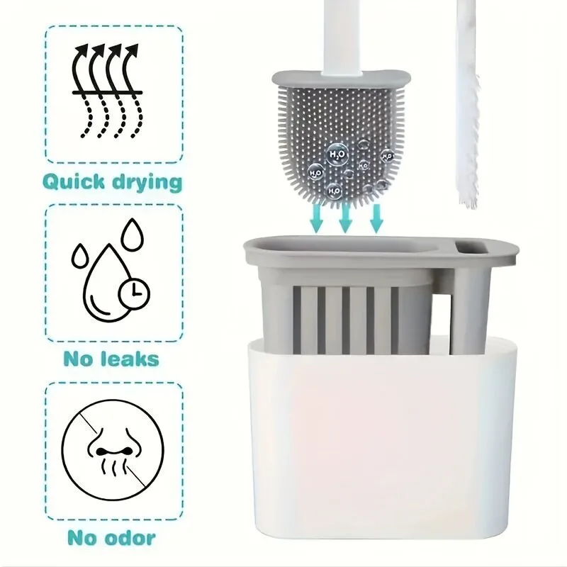 3 in 1 Silicone Toilet Brush with Holder - Black β photo 4