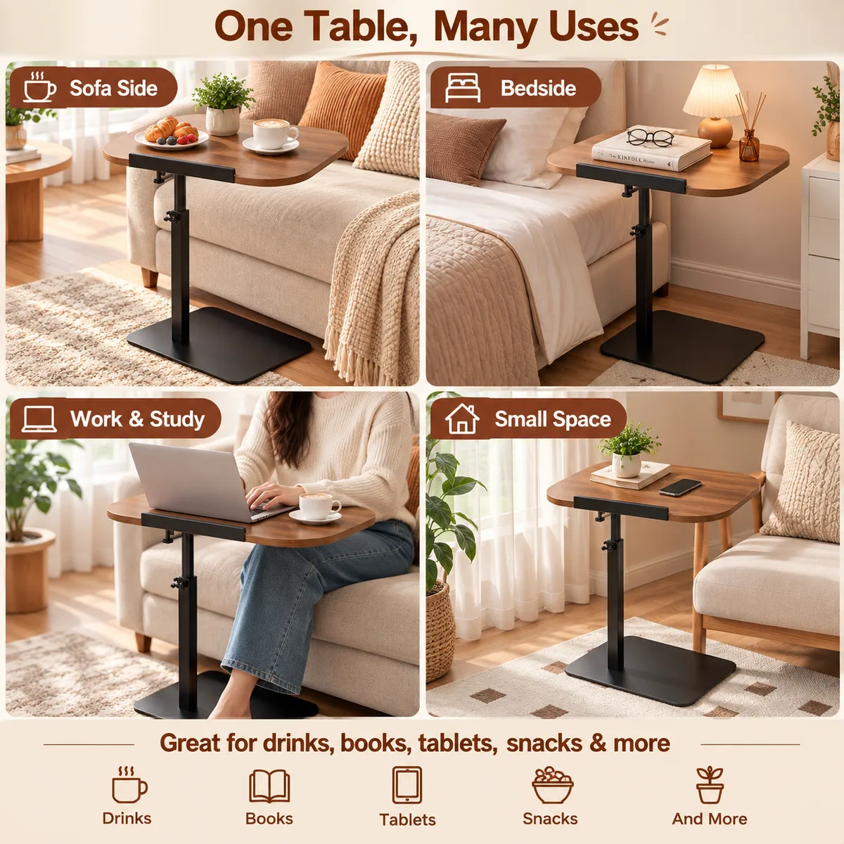 Adjustable C-Shaped Side Table – 360° Swivel Laptop Table — photo 5