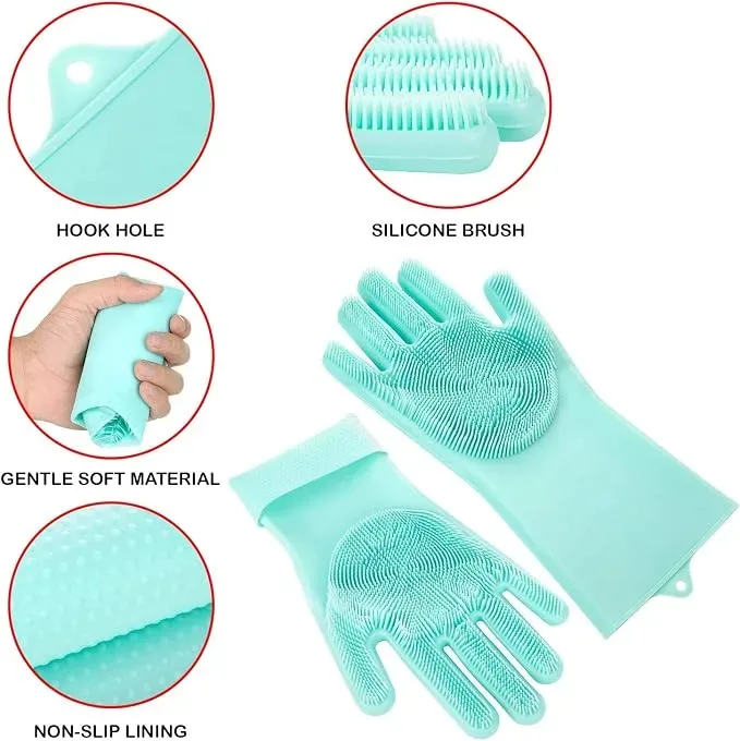 Silicone Dish Washing Gloves 1 Pair - Purple — photo 2