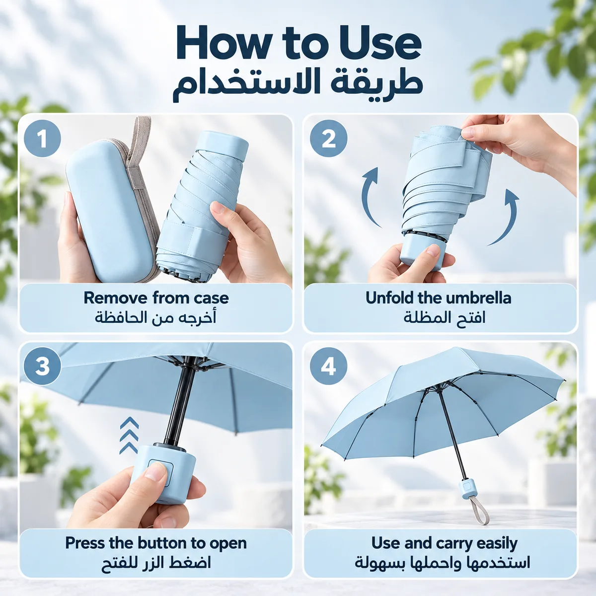 Mini Folding Umbrella with Case - White — photo 4