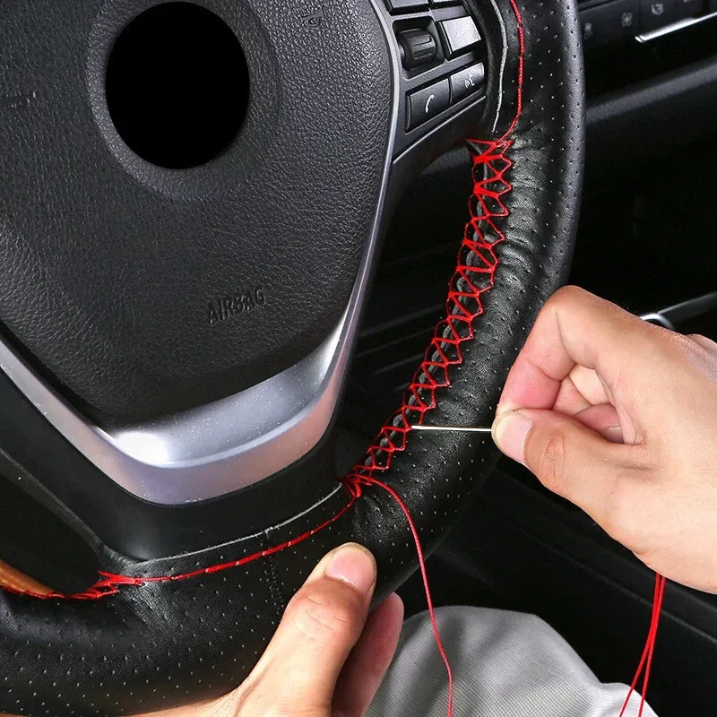 Car Stitch Leather Steering Wheel Cover - Beige — photo 3