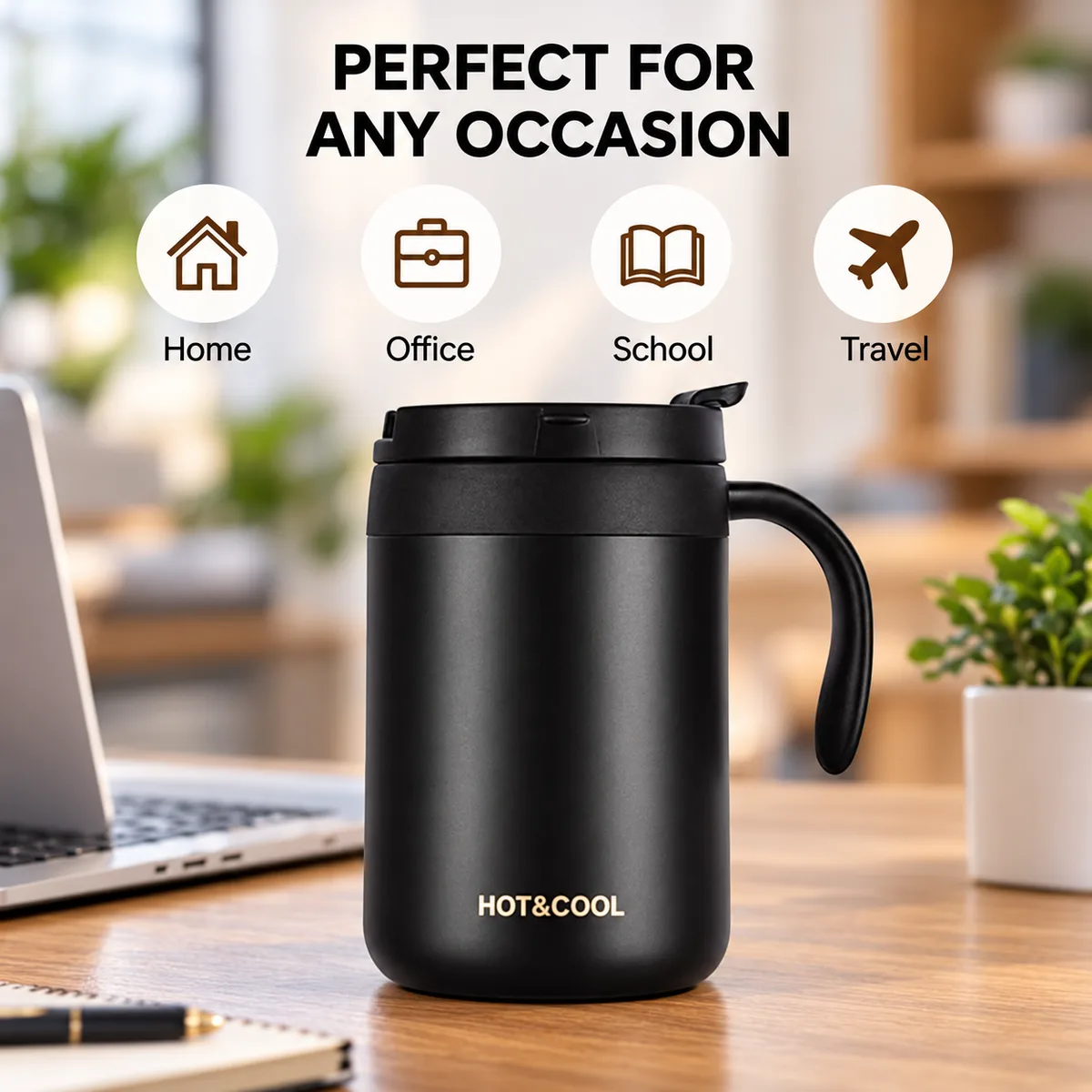 Black double wall stainless steel vacuum mug β photo 2