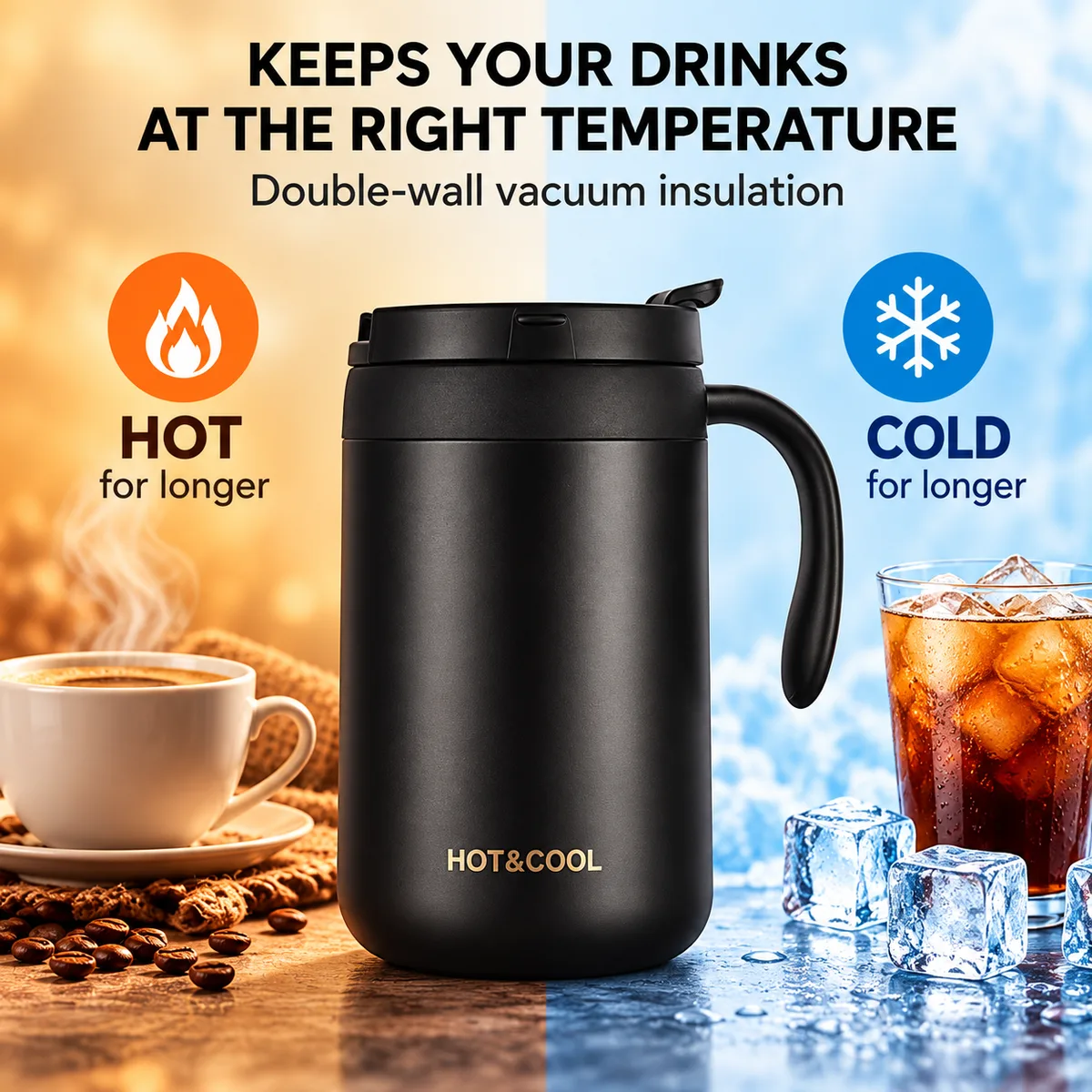 Black double wall stainless steel vacuum mug β photo 3