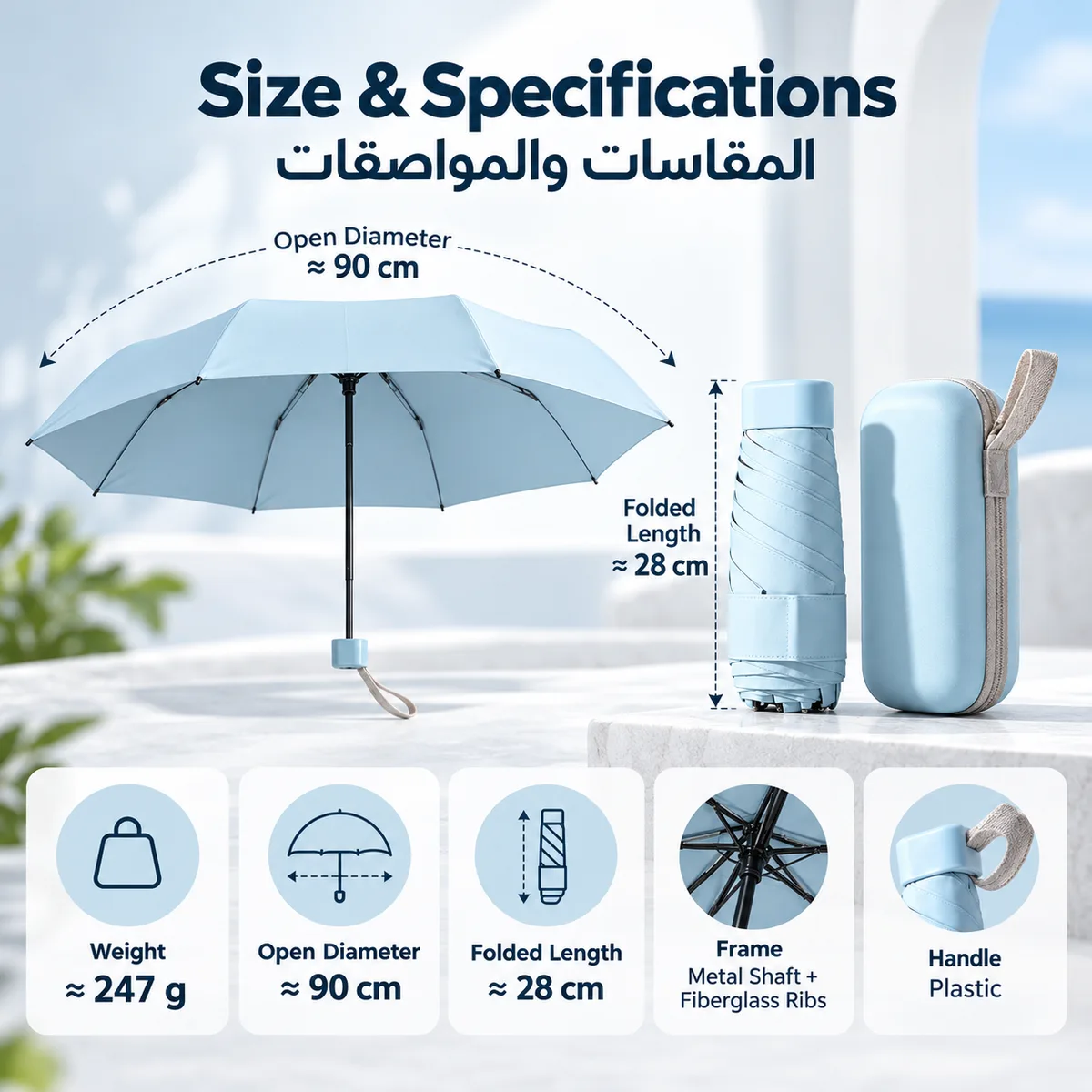 Mini Folding Umbrella with Case - Black β photo 5