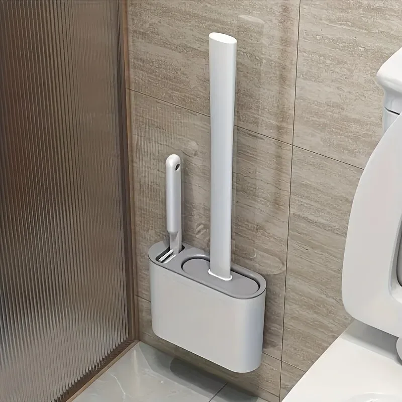 3 in 1 Silicone Toilet Brush with Holder - White β photo 3