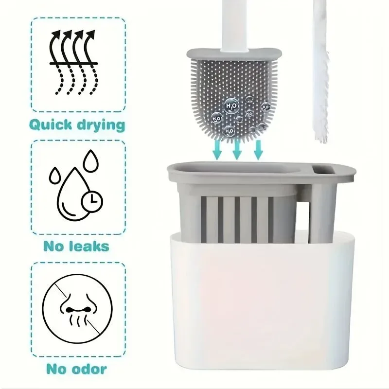 3 in 1 Silicone Toilet Brush with Holder - White β photo 4
