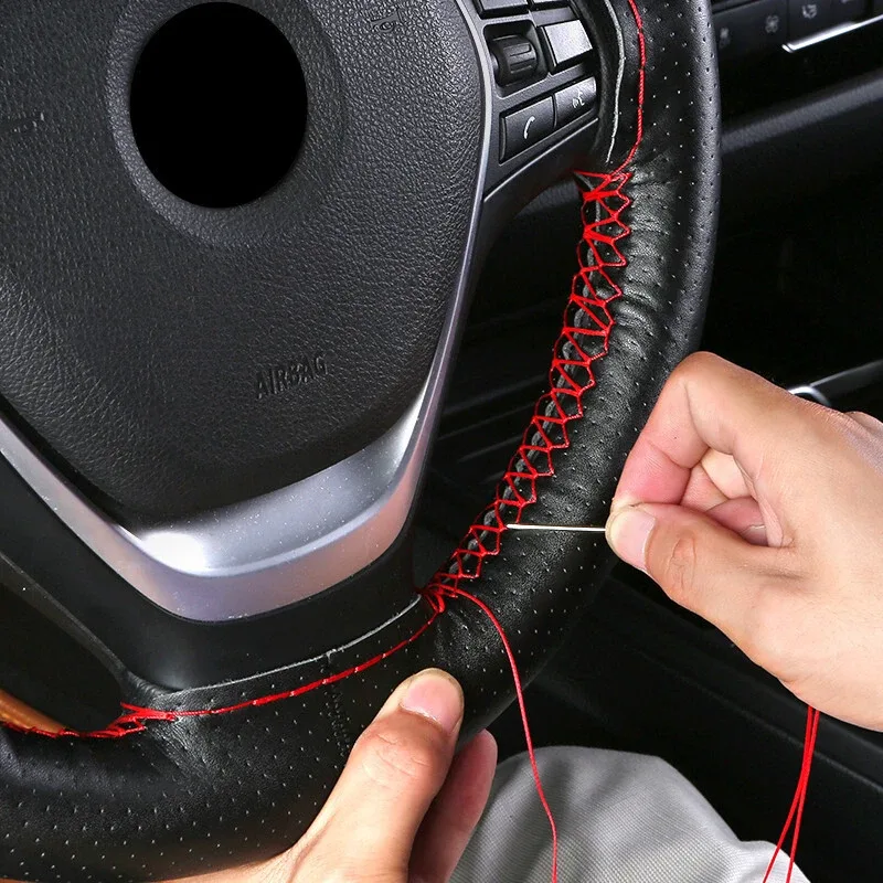 Car Stitch Leather Steering Wheel Cover - Brown — photo 3