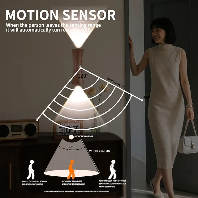 LED Smart Motion Sensor Hourglass-Shaped Wall Light - Light wood — photo 2