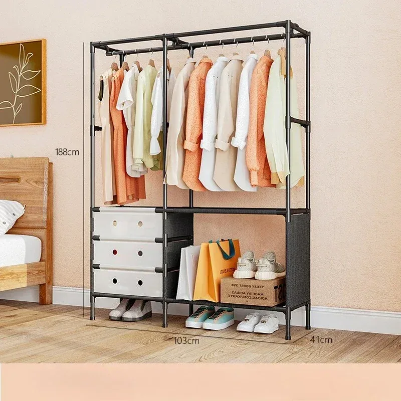Metal Double Row Coat Rack with Shoe Shelf & Bag Hooks — photo 2