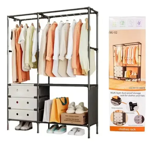 Metal Double Row Coat Rack with Shoe Shelf & Bag Hooks β photo 3