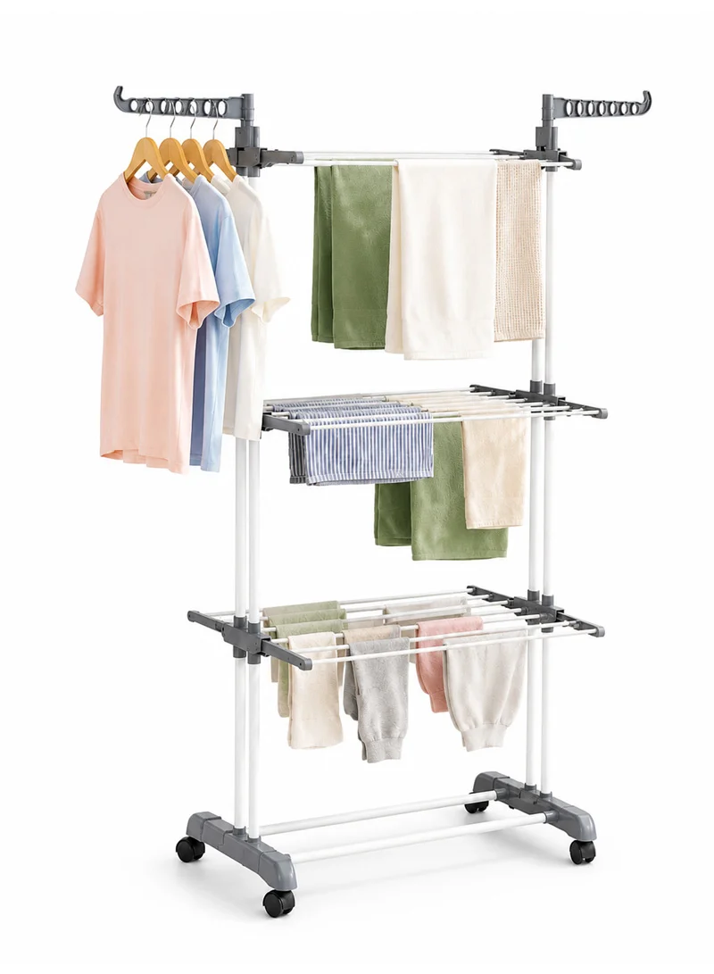 3-Tier Clothes Airer with Wheels β Heavy-Duty Laundry Drying Rack with Hanging Bars