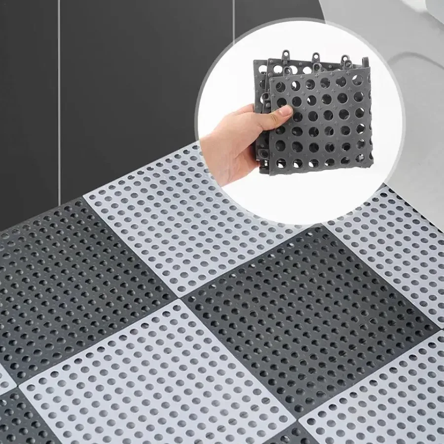 Floor Bathroom Non-slip Mat Toilet Splicing Ground Mat Silicone - Black — photo 5