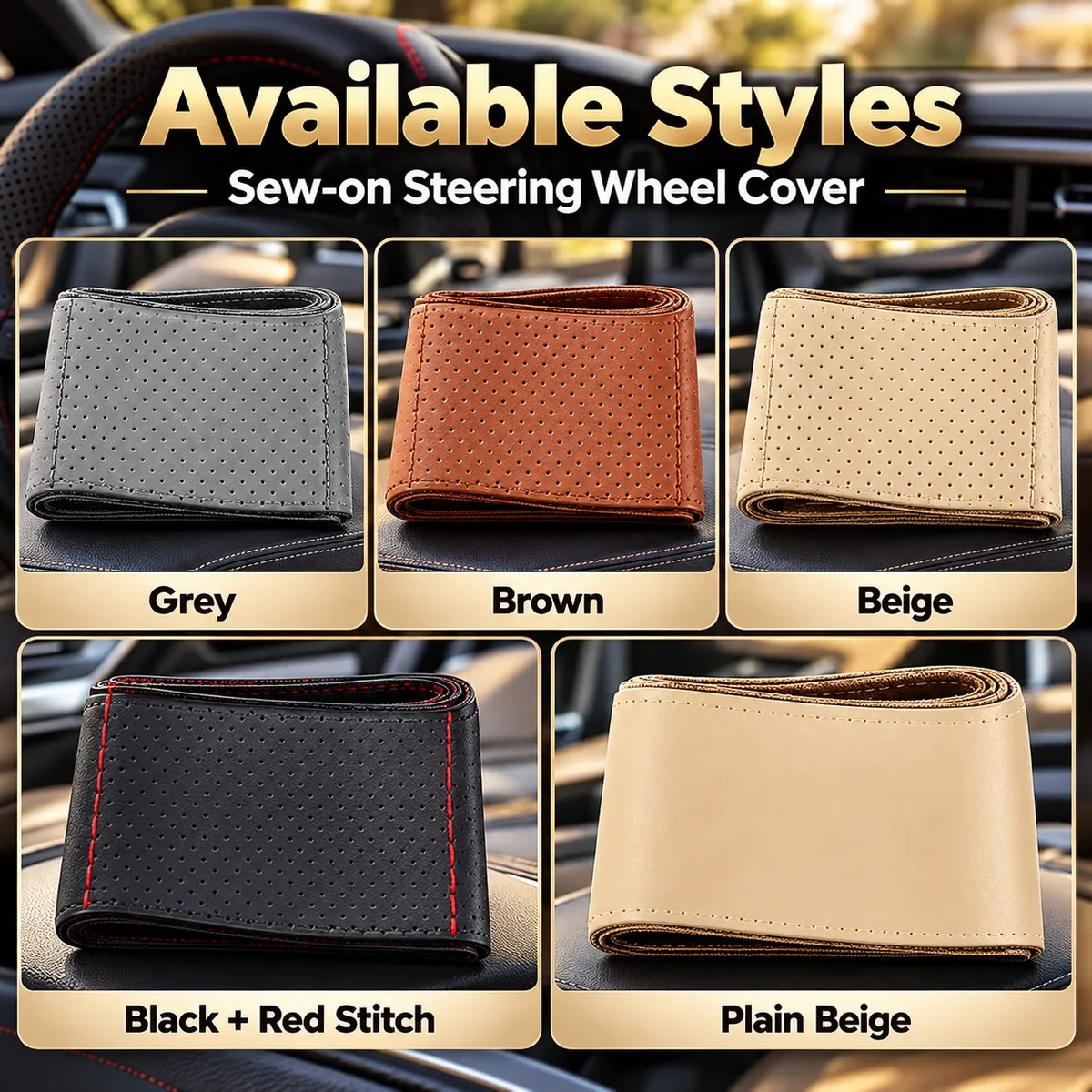 Car Stitch Leather Steering Wheel Cover - Black and red — photo 6