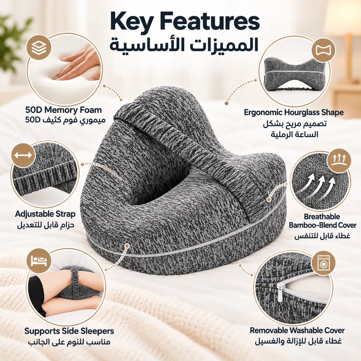 Memory Foam Knee Pillow With Strap – Ergonomic Leg Pillow Support — photo 2
