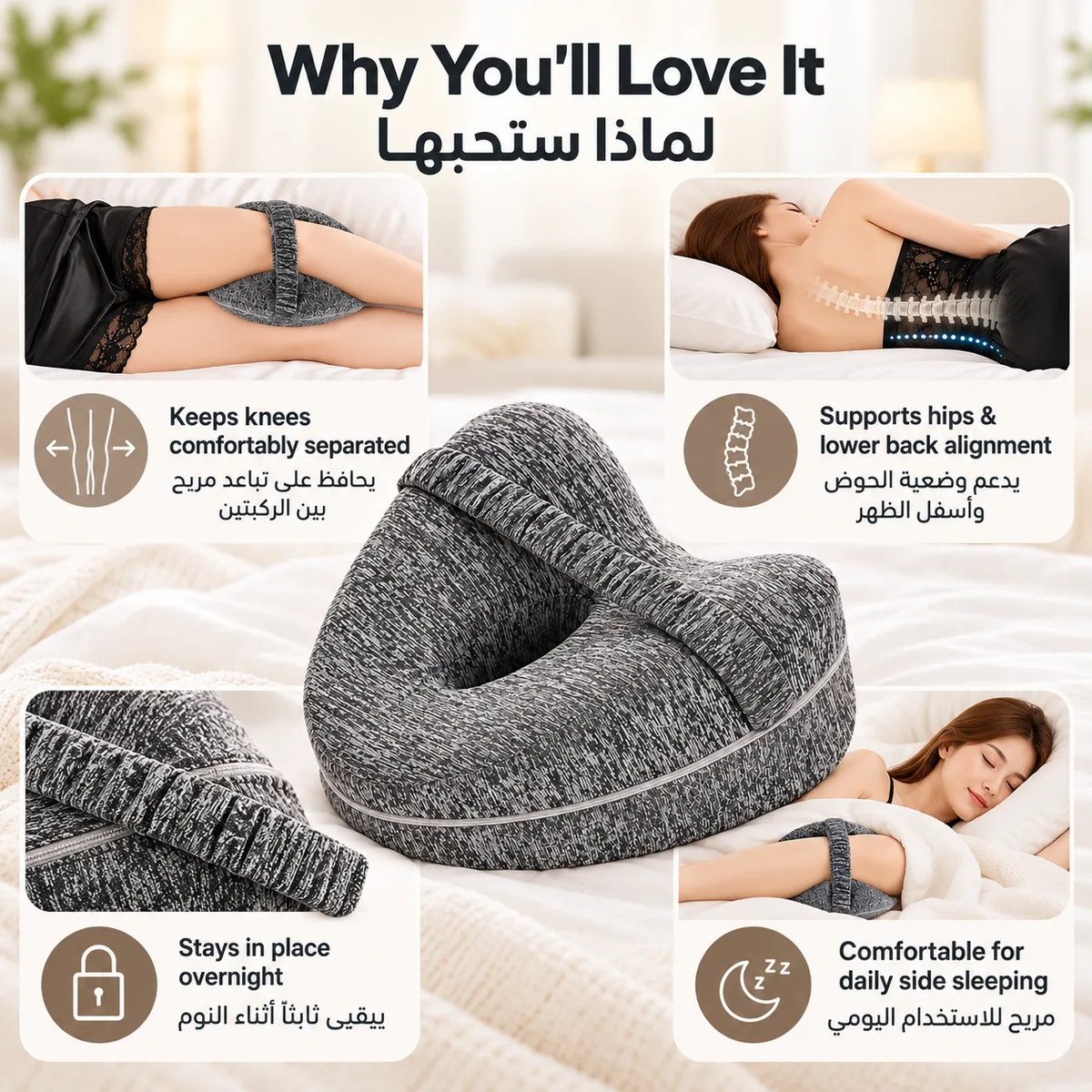 Memory Foam Knee Pillow With Strap – Ergonomic Leg Pillow Support — photo 4