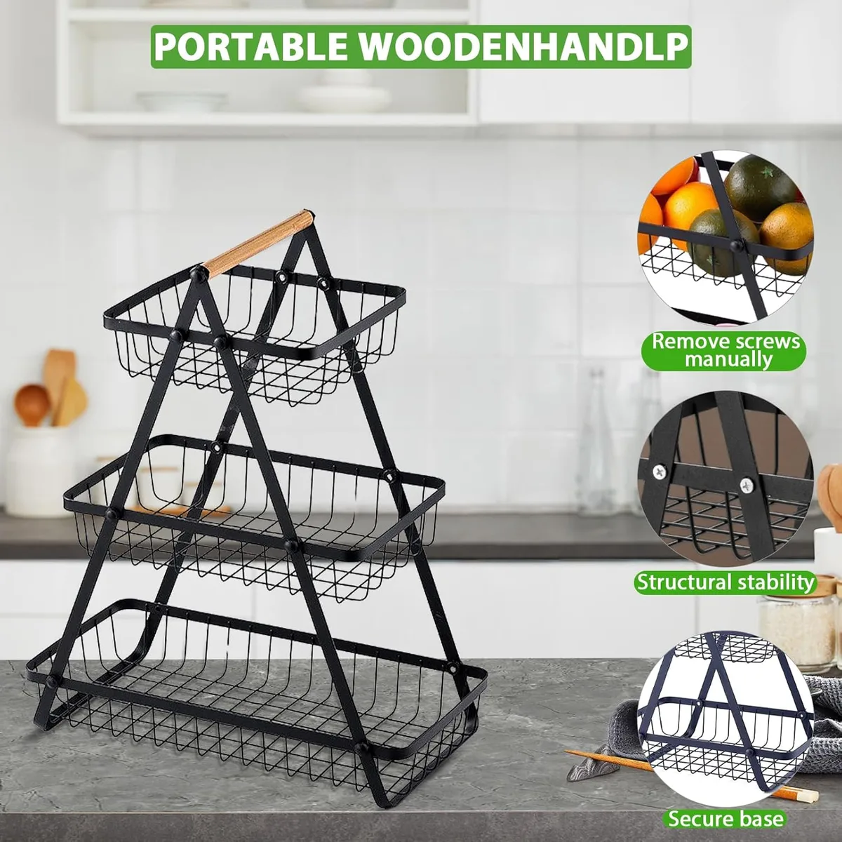 3 Tier Countertop Iron Storage Basket — photo 4
