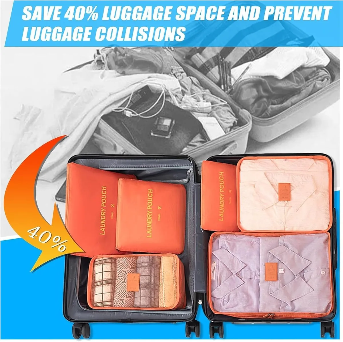 6-Piece Travel Packing Cubes Set – Foldable Luggage Organizer Bags - Black — photo 3