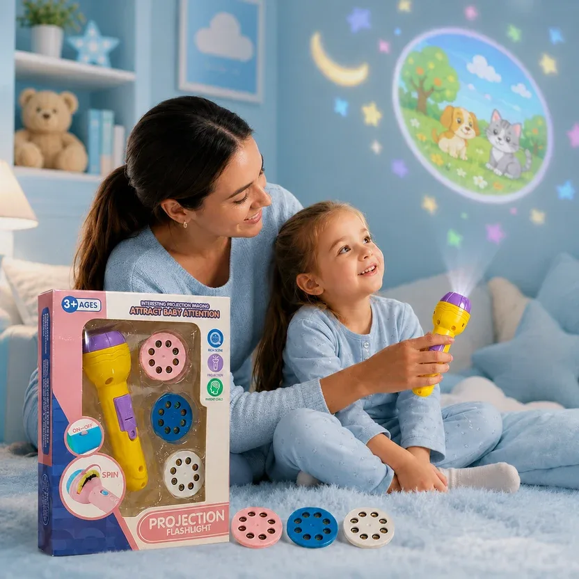 Mini Projector Torch Flashlight for Kids - Pink