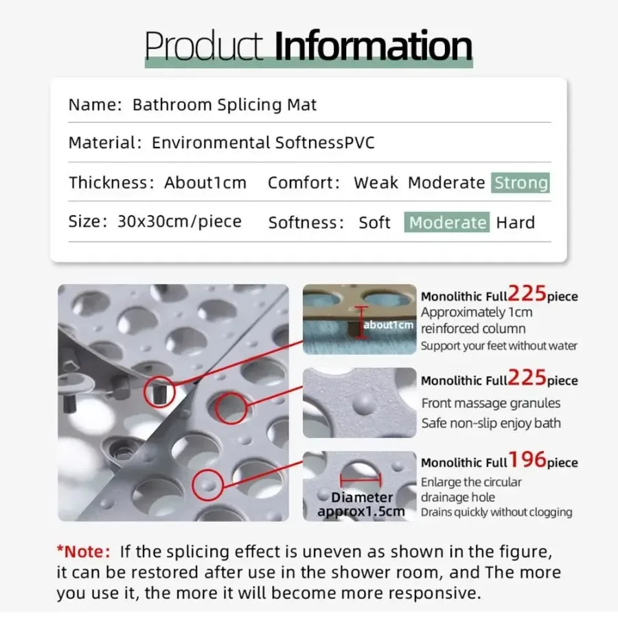 Floor Bathroom Non-slip Mat Toilet Splicing Ground Mat Silicone - White β photo 4