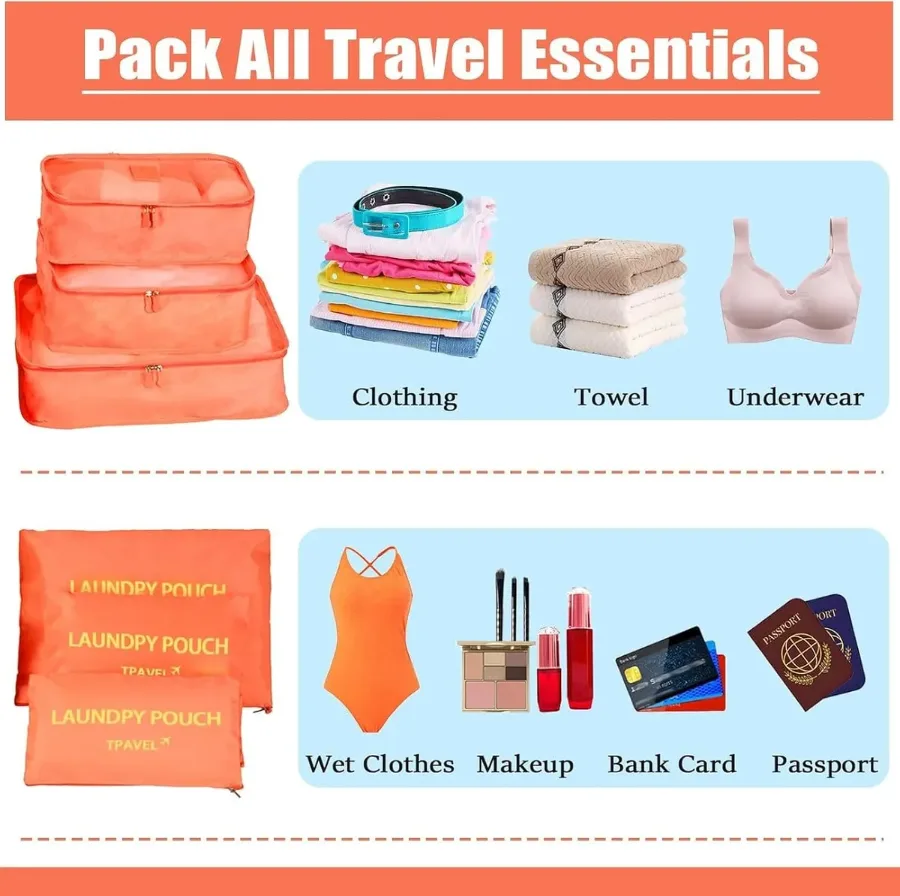 6-Piece Travel Packing Cubes Set – Foldable Luggage Organizer Bags - Brown — photo 5