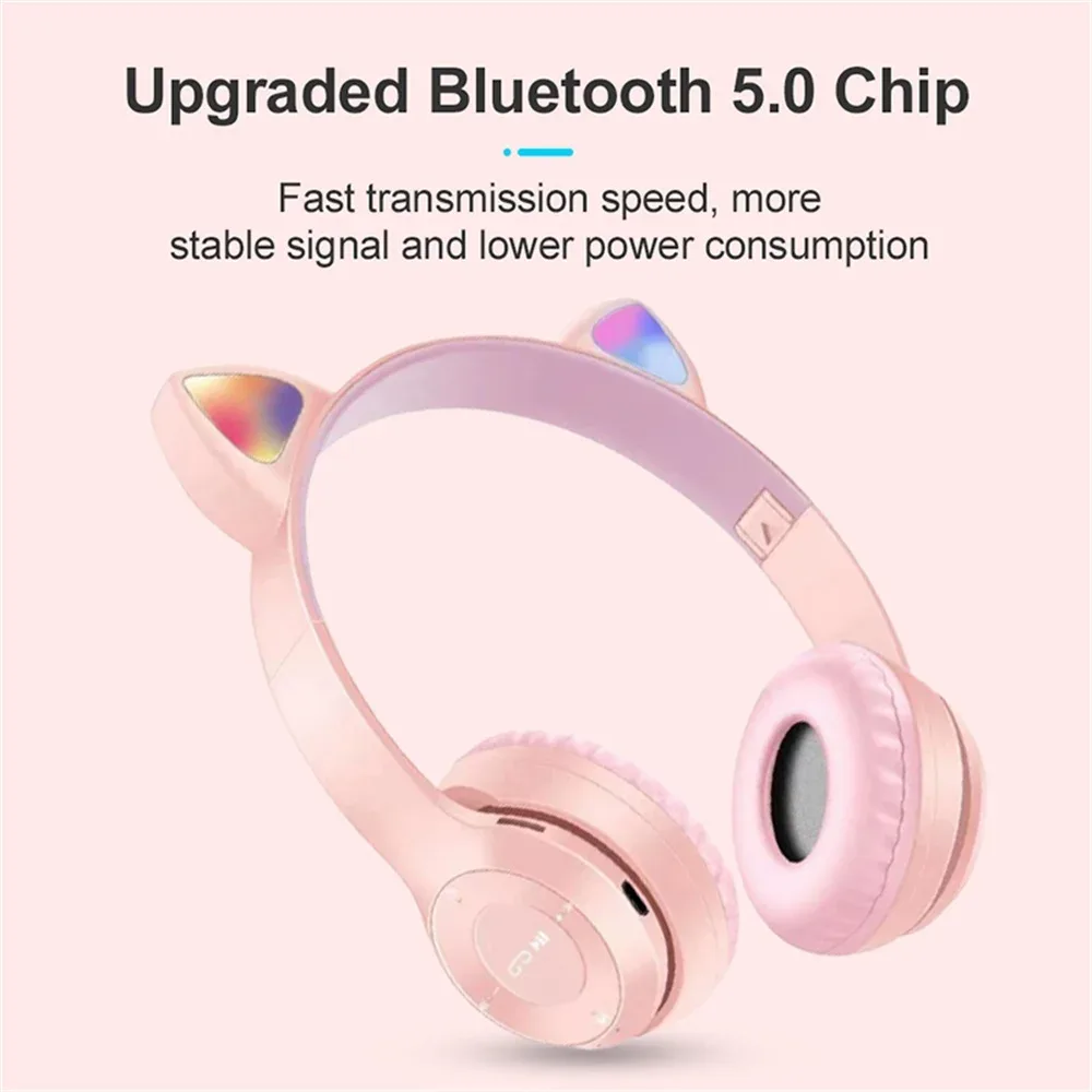Cat Ears Bluetooth Wireless Headphone With Mic - Purple β photo 9