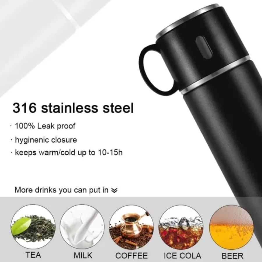Thermos With Cups Double Wall Stainless Steel 500ml Vacuum Flask - Pink β photo 5