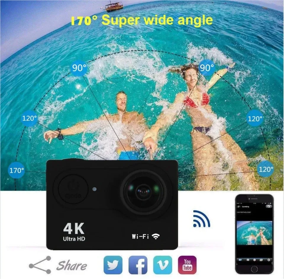 HD Waterproof Sport Action Camera 1080P/60FPS WiFi 2.0" 170D - Black — photo 2