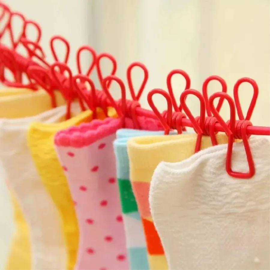 Portable Elastic Rope Clothesline Adjustable with 12pcs Clothespins Cloth Hanger - Pink — photo 6