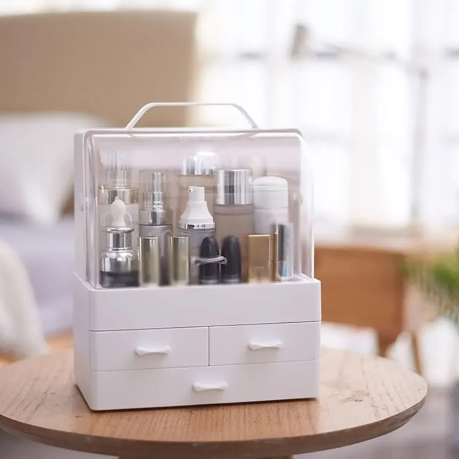 Makeup Organiser, Portable Skin Care Display Case with 3 Drawer - White β photo 3