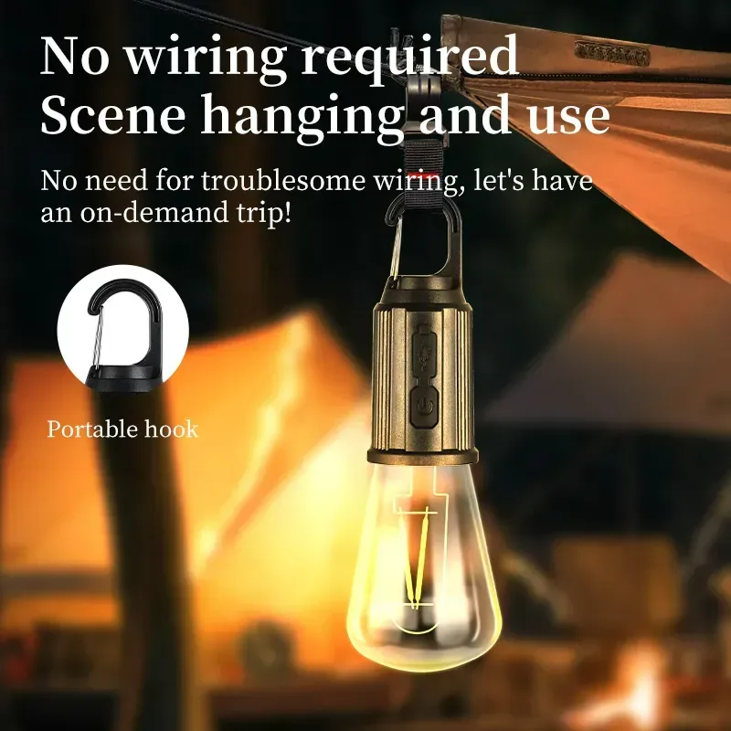 Portable Camping Lamp 600mAh LED with Hanging Portable Lighting Type C Charging Waterproof - T02 β photo 2