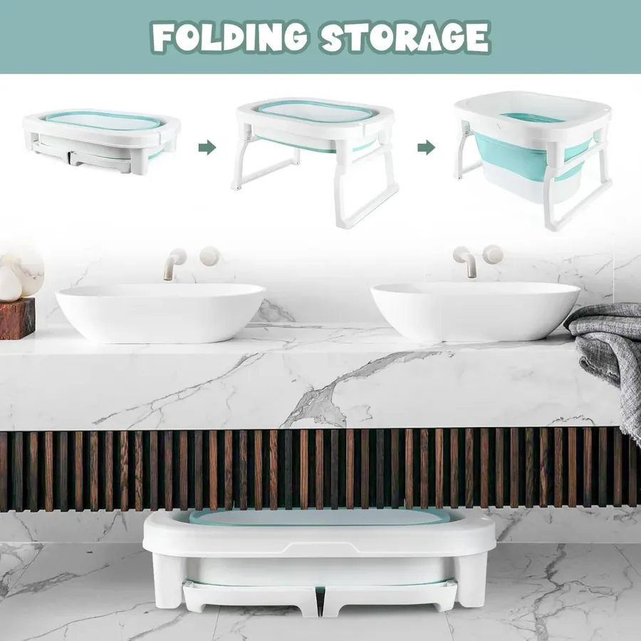 Foldable Baby Bath Tub with Bath Seat and Non-Slip Holder for Safety - Blue — photo 6