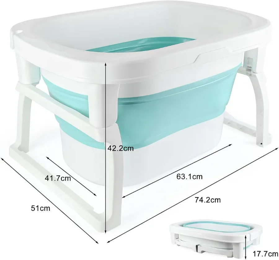 Foldable Baby Bath Tub with Bath Seat and Non-Slip Holder for Safety - Blue β photo 8