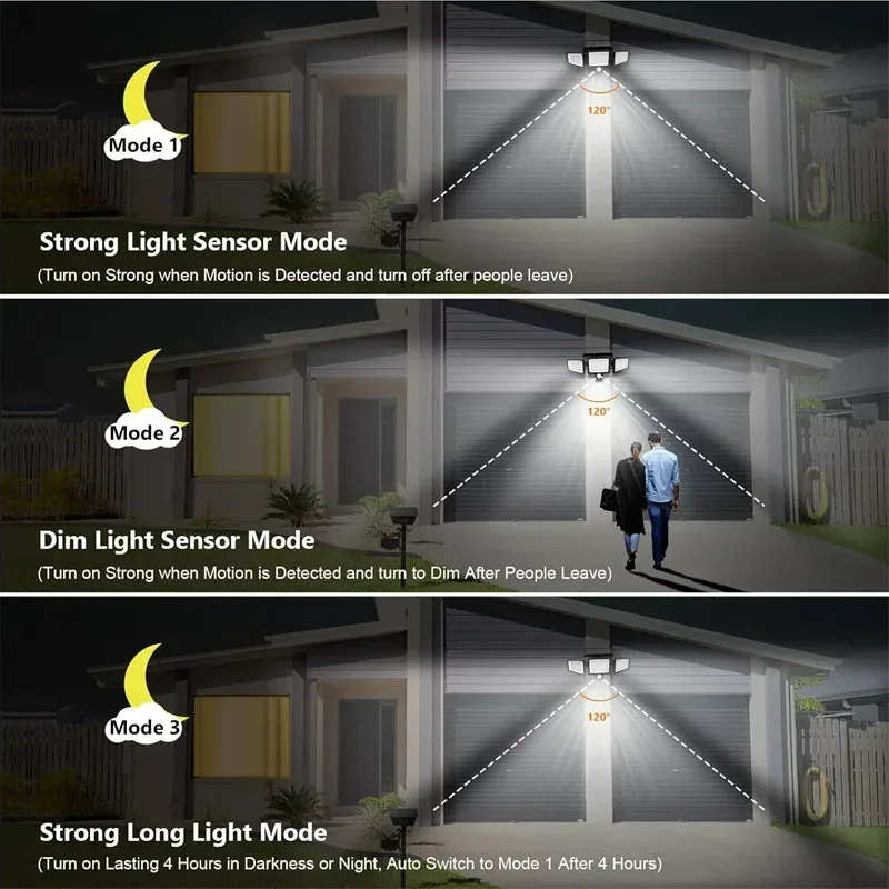 Solar Garden Wall Lights 108 LED 2 Or 3 Head Motion Sensing Technology - 2 Led — photo 7