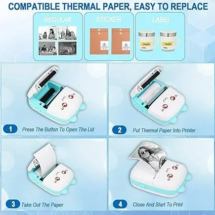 Bluetooth Pocket Mini Printer, For Android & iOS With 1 Free Paper Roll - Blue / No extra rolls — photo 5