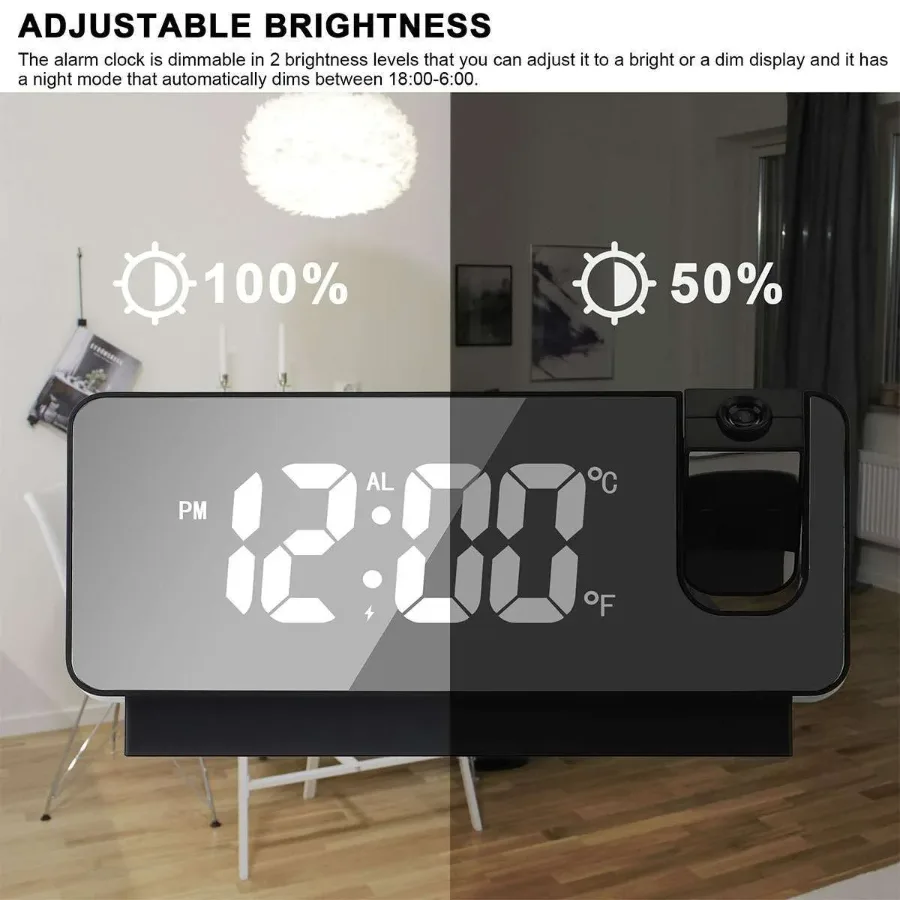LED Digital Projector Projection Snooze Dual Alarm Clock Timer - White - White β photo 3