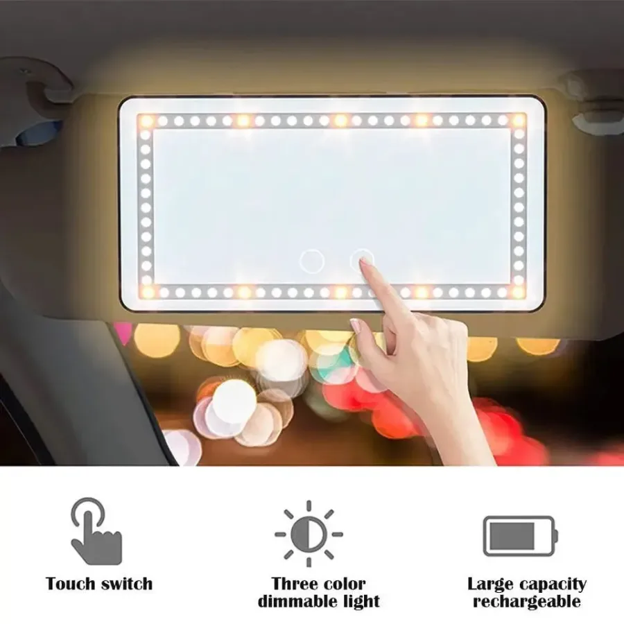 Car Mirror Vanity Led Rechargeable 3 Color - Black — photo 3