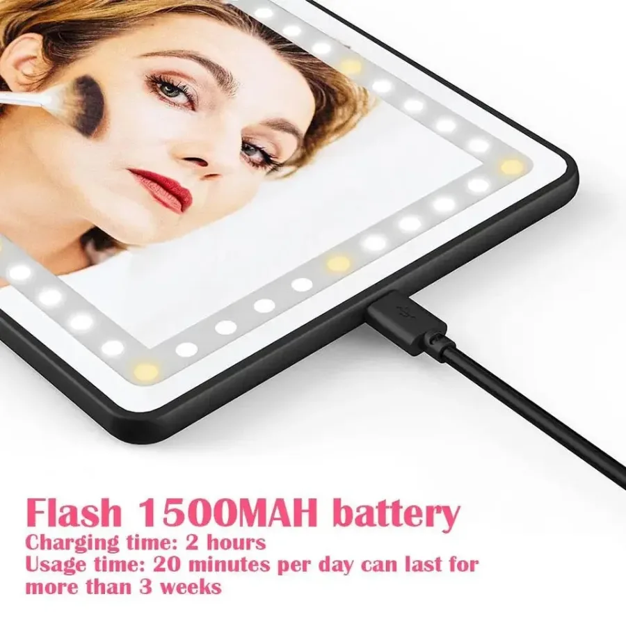 Car Mirror Vanity Led Rechargeable 3 Color - Black β photo 7