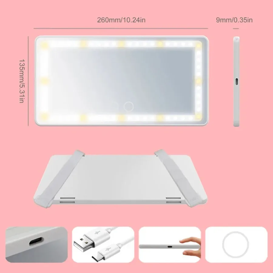 Car Mirror Vanity Led Rechargeable 3 Color - Black β photo 8