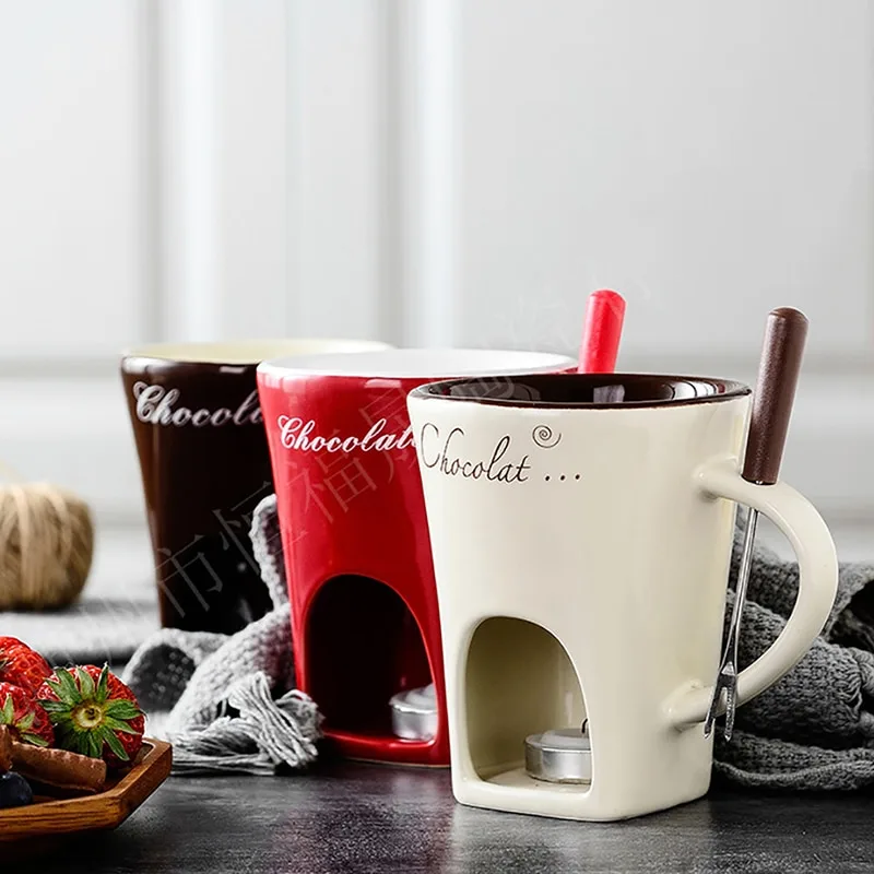 Chocolate Melting Cup with Fork, perfect for melting chocolate and cheese - Red β photo 5