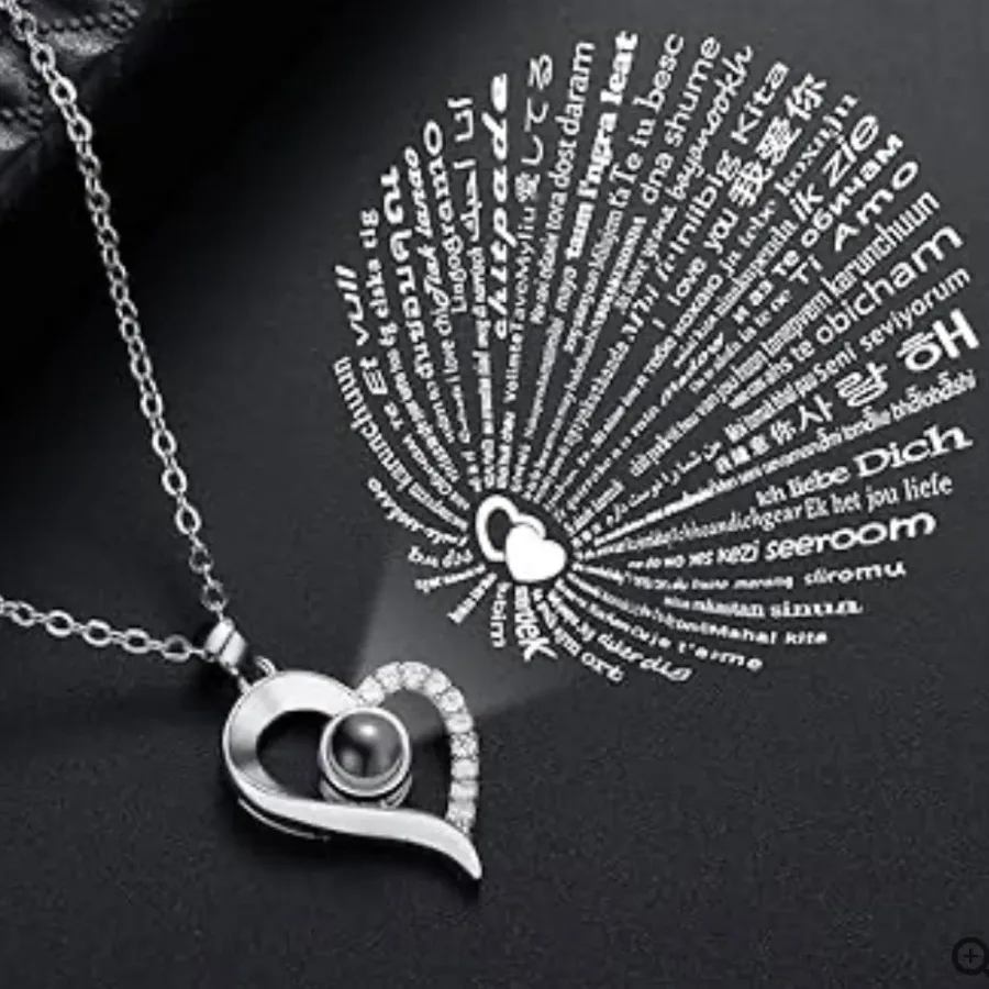 Necklace With Rose Box With Free Bag, I Love You In 100 Languages - I love you necklace β photo 3