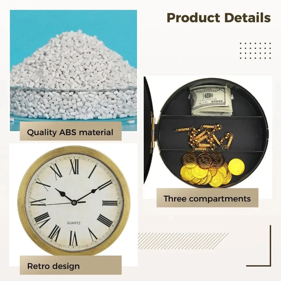 Hidden Clock Safe Gold Or Silver Color Retro Round Wall clock - Gold — photo 4