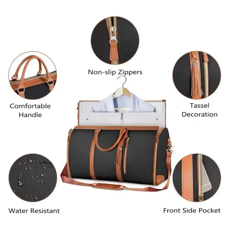 8 in 1 Travel Storage Bag Leather Travel Duffel Bag with Shoulder Strap - Black — photo 5