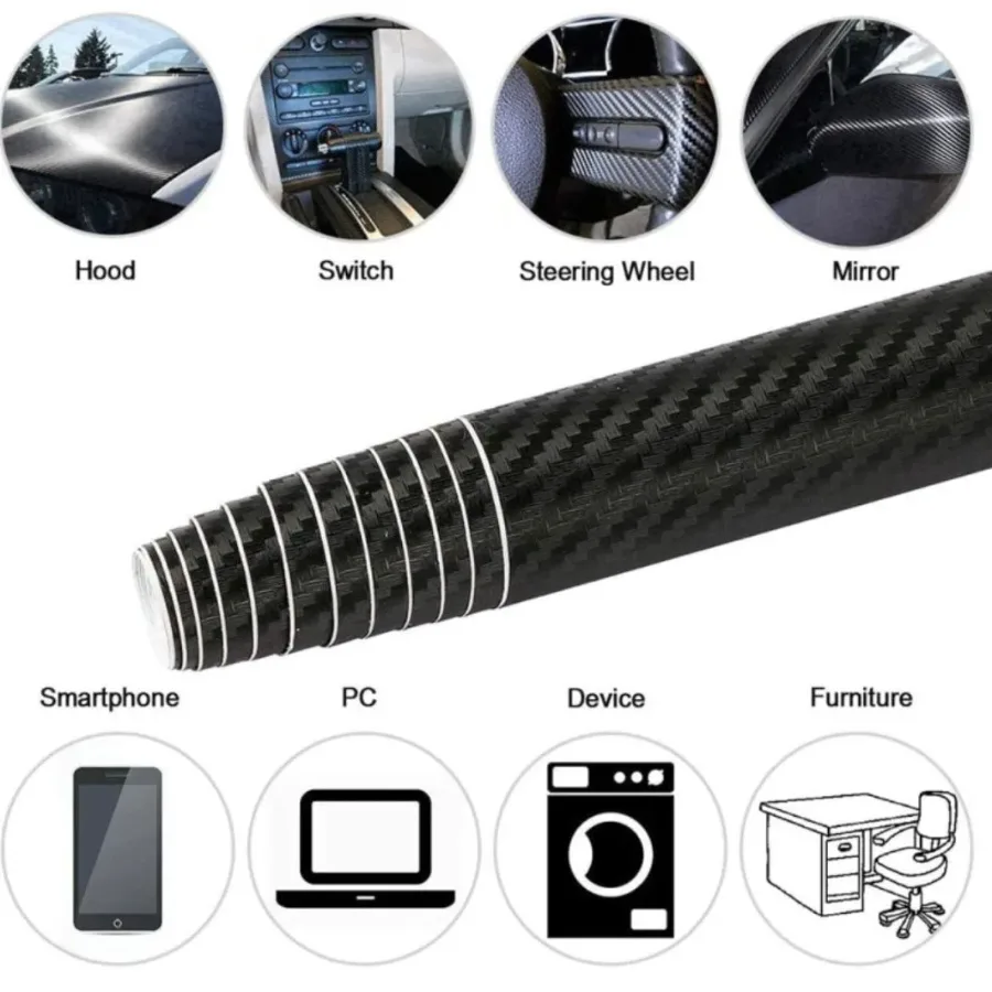 3D Carbon Fiber Car Sticker Waterproof Car Loading Edge - Door Sill - Paint Protection Film (L200 x W25)cm - Black β photo 4