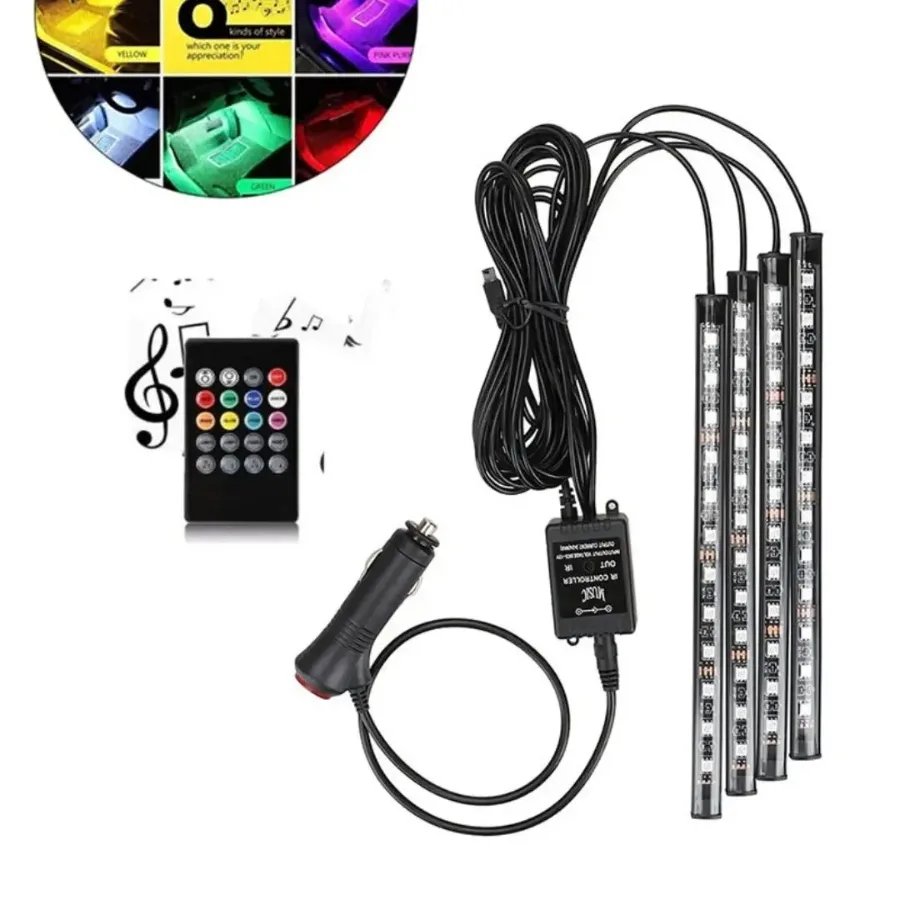 Car Rgb 4 Pcs Waterproof Led Light Strip Remote Or Bluetooth Control - Cigarette Input + Bluetooth Phone Contro β photo 7