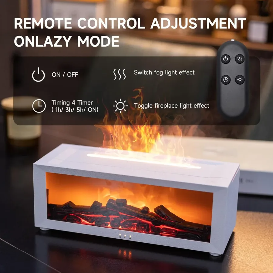 Flame Fire place Diffuser, Vintage Fireplace Aromatherapy Diffuser Humidifier - White — photo 4