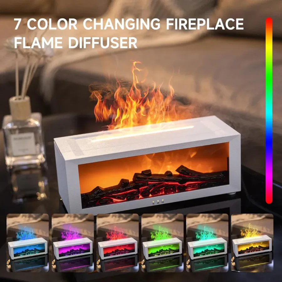 Flame Fire place Diffuser, Vintage Fireplace Aromatherapy Diffuser Humidifier - White — photo 6