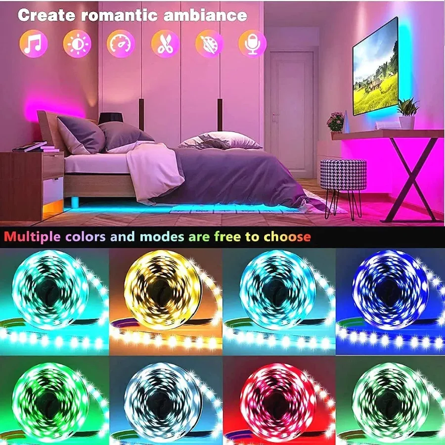 RGB Led Light 5 Meter Waterproof Phone App Bluetooth + Remote Controller - 5 Meter Remote + Bluetooth — photo 2