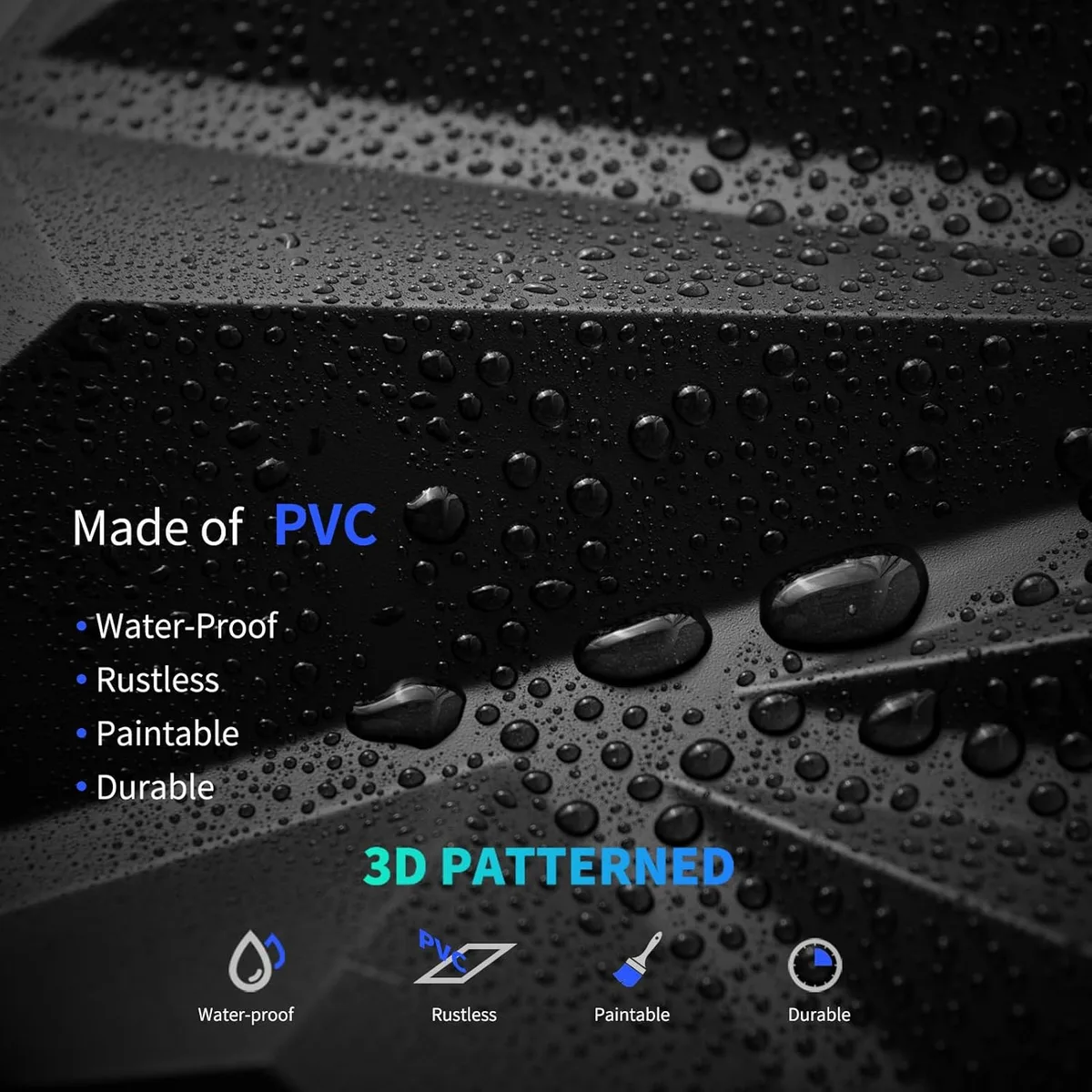 PVC 3D Black Or White Diamond Wall Panels - Black — photo 2